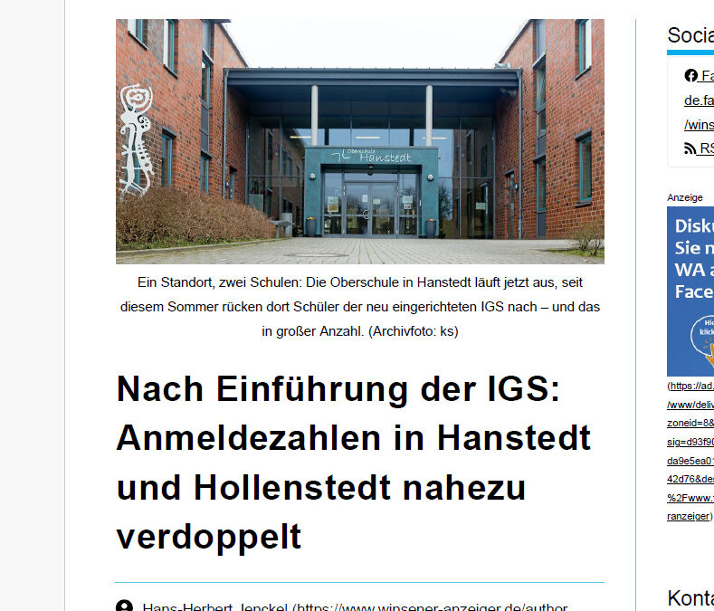 Presse: Nach Einführung der IGS: Anmeldezahlen in Hanstedt und Hollenstedt nahezu verdoppelt