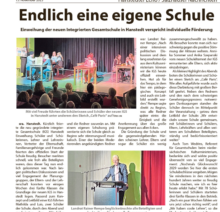 Presse: Einweihung IGS Hanstedt – Wochenblatt