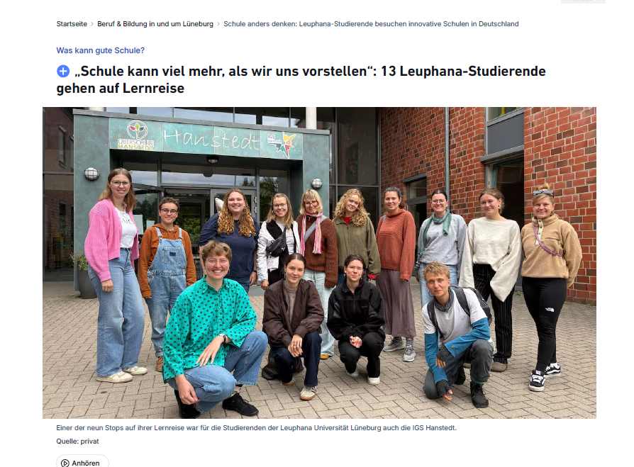 Presse: Schule anders denken: Leuphana-Studierende besuchen innovative Schulen in Deutschland